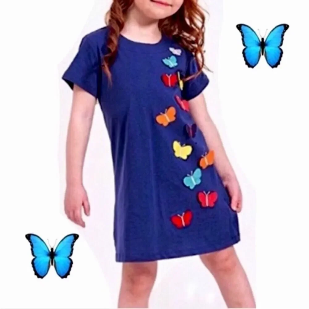 Appliqued Rainbow Butterflies Blue Dress 18-24m